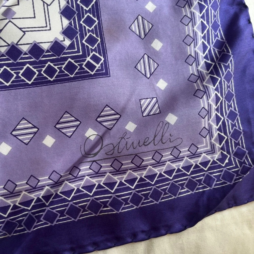 Ostinelli Purple Geometric Silk Scarf Made in Italy